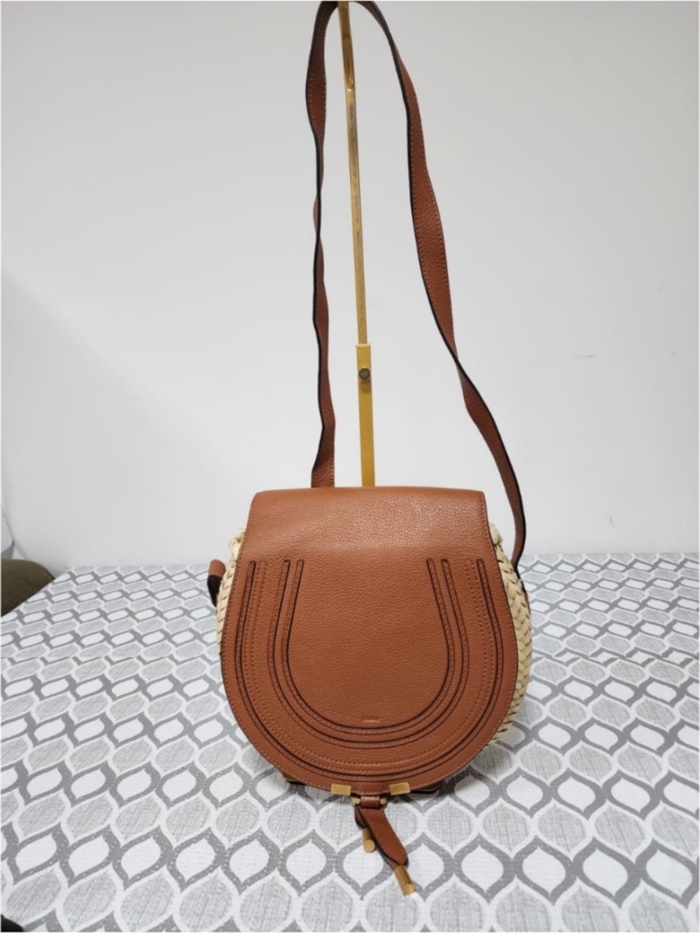 Authentic Chloé Raffia Crossbody Bag Brown/Cream